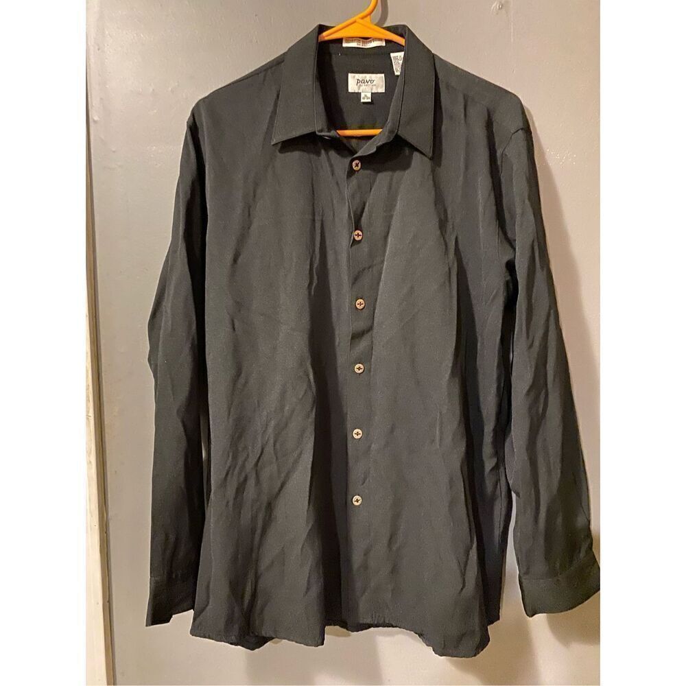 Pavo By Lastrada Black Button Down Long Sleeve Collard Shirt Size XL